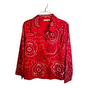 CHOICES vintage Red White & Black Embroidered Button Down Shirt SZ M
